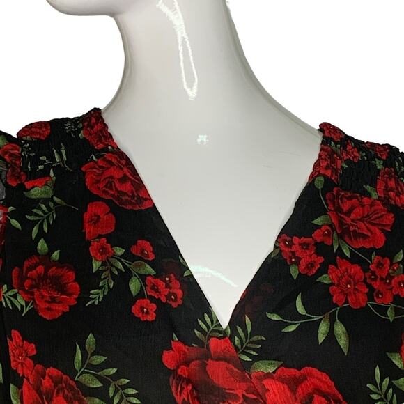 Disney Pixar Coco Sheer Floral Print Dress Black Red Green Short Sleeve … - Picture 3 of 9